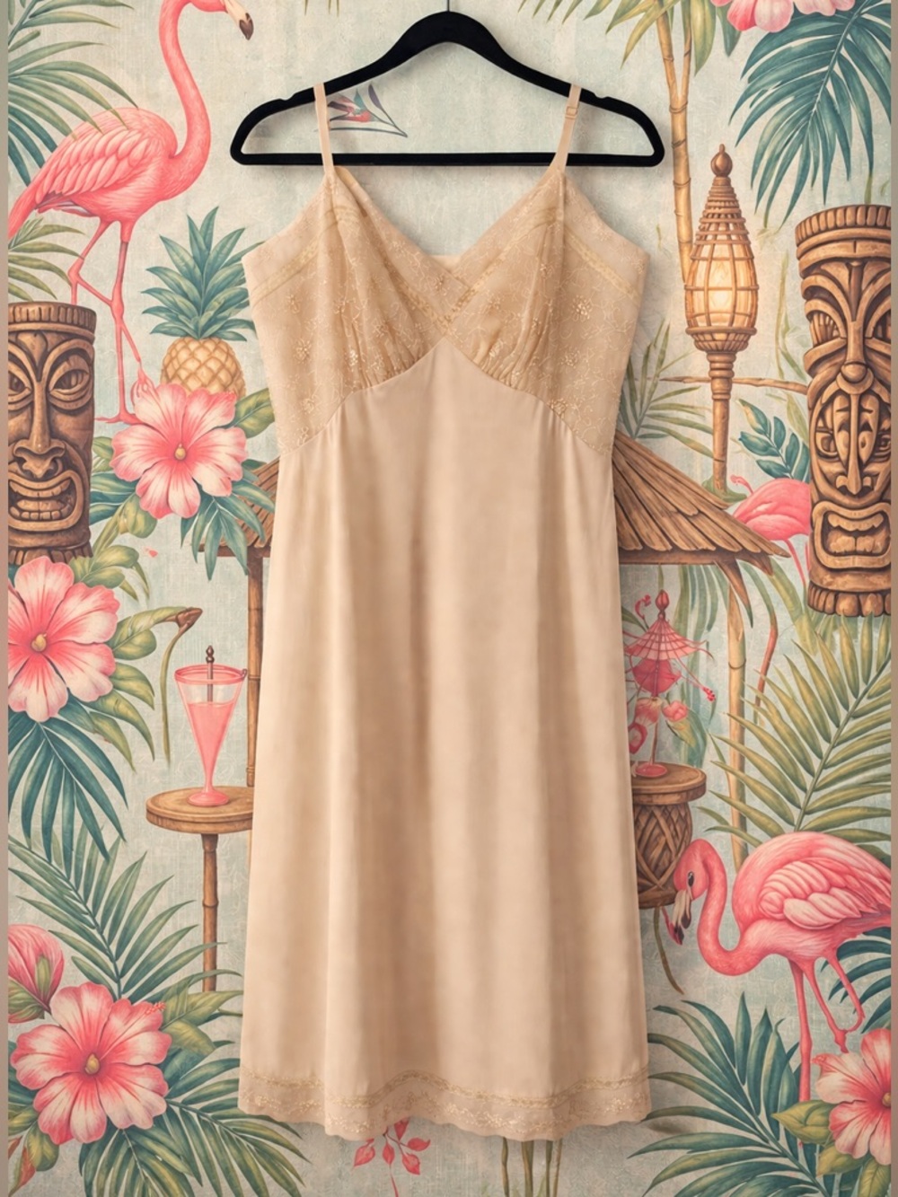 Vintage Vanity Fair Beige Lacey Slip Dress Size 36 T
